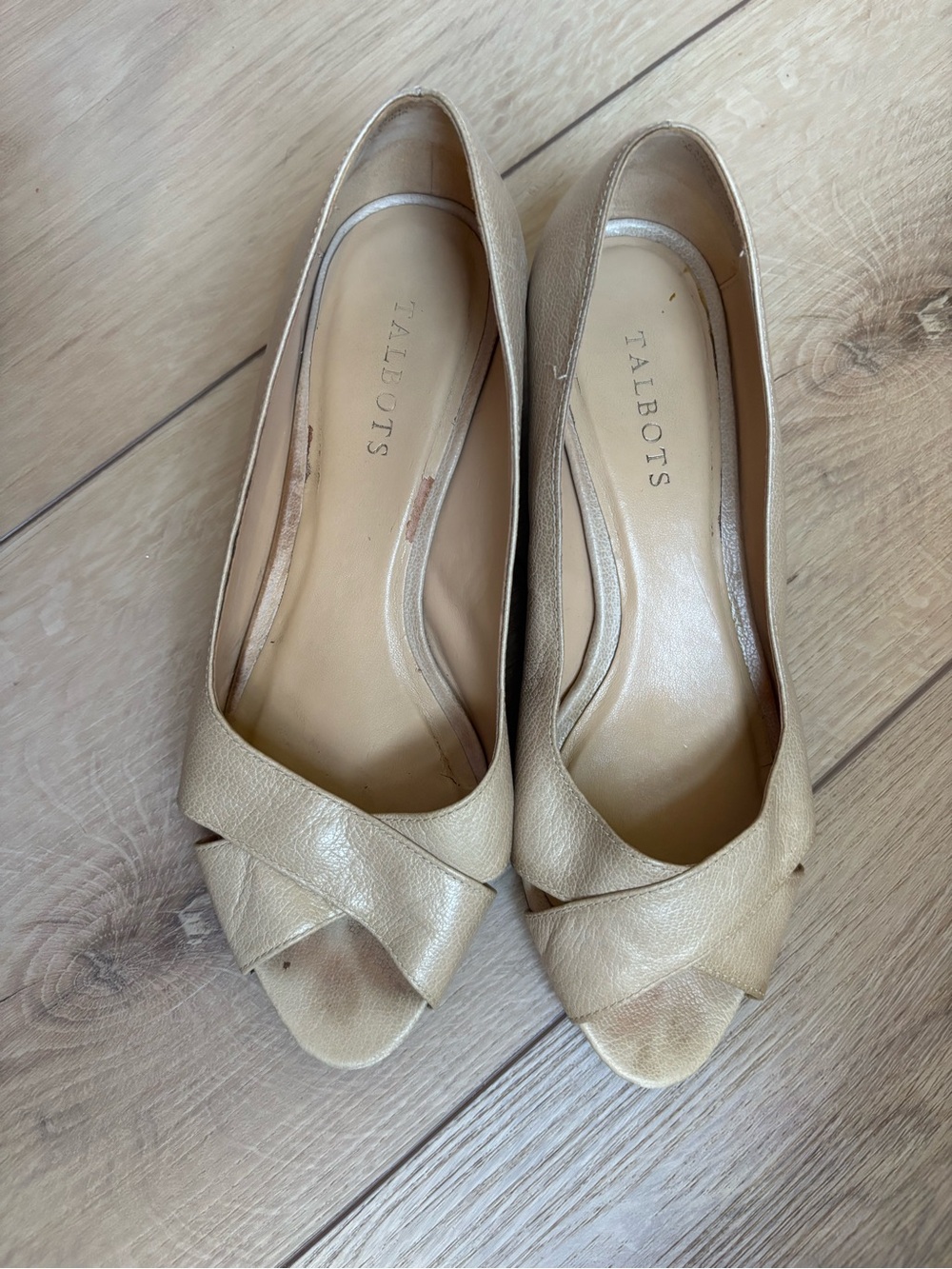 Talbots Beige Leather Peep-Toe Heels